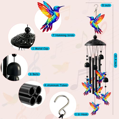 Ukulork Wind Chimes for Outside Deep Tone Memorial Windchimes for Patio Porch Balcony Garden Decor Hummingbird Wind Chimes Housewarming Birthday Gifts for Women Grandma Sister Mothers Day - Image 3