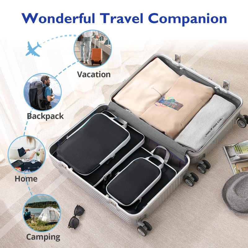 OPLEBEPE Compression Packing Cubes, 8 Set Packing Cubes for Travel Compression, Lightweight Compressible Package Organizer for Carry On and Suitcases, Black and Grey - Image 4