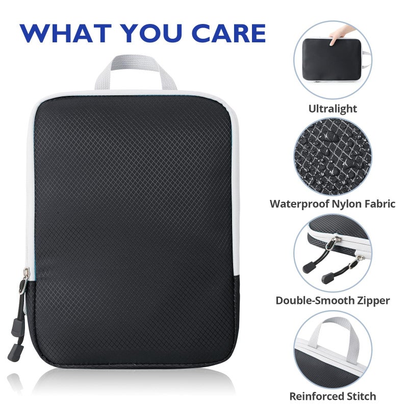 OPLEBEPE Compression Packing Cubes, 8 Set Packing Cubes for Travel Compression, Lightweight Compressible Package Organizer for Carry On and Suitcases, Black and Grey - Image 3