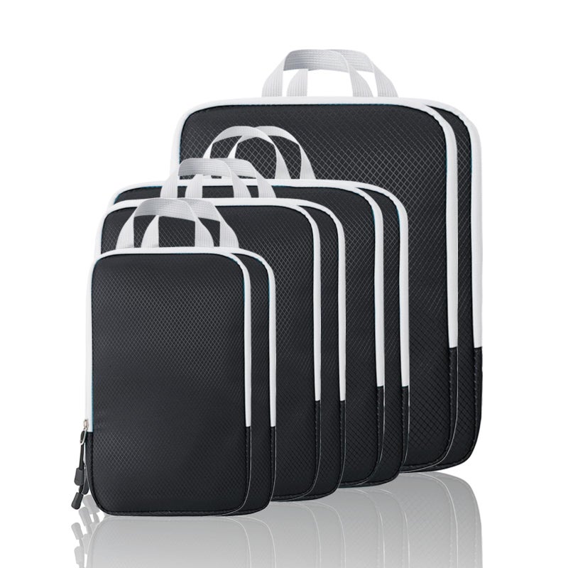 OPLEBEPE Compression Packing Cubes, 8 Set Packing Cubes for Travel Compression, Lightweight Compressible Package Organizer for Carry On and Suitcases, Black and Grey - Image 1