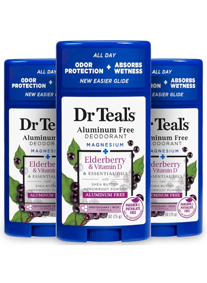 Dr. Teals Dr Teal's Aluminum Free Deodorant, Elderberry & Vitamin D with Essential Oils, 2.65 oz (Pack of 3) - Image 1