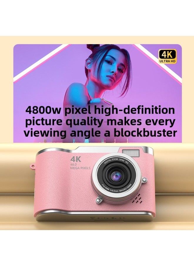 ماركة غير محددة - كاميرا رقمية 4K عالية الدقة عالية الدقة مع مؤقت ذاتي وقابلة للتحميل على الهاتف المحمول وتصوير الطلاب والسفر وكاميرا CCD كلاسيكية - اللون: Lk07- بني + قارئ بطاقة + ملصق مجاني + محول مجاني - Image 1