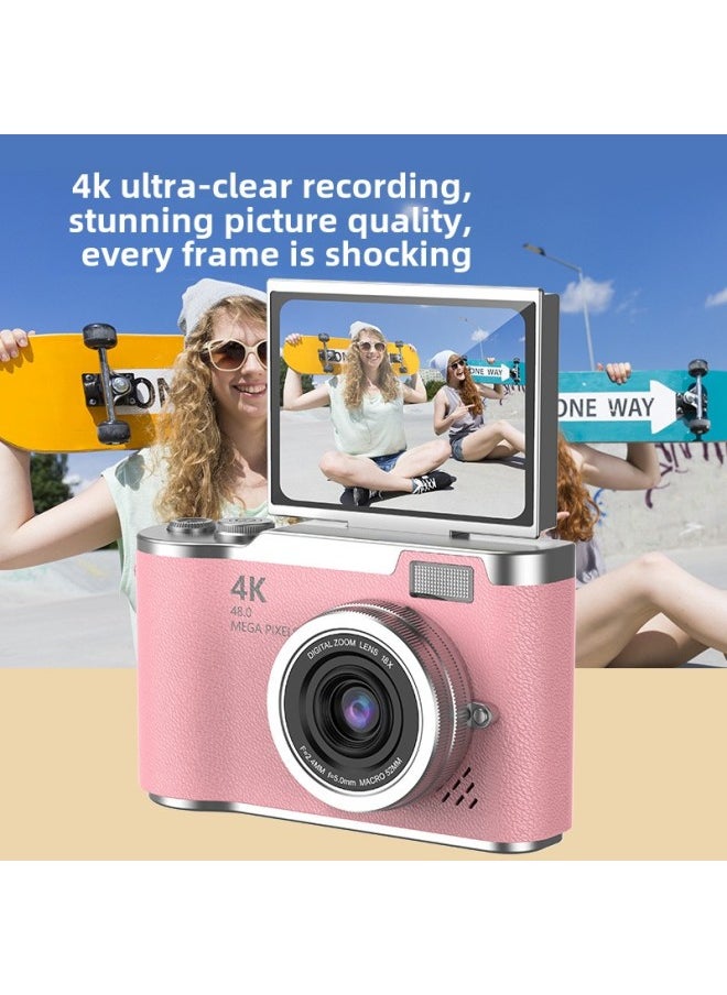 ماركة غير محددة - كاميرا رقمية 4K عالية الدقة عالية الدقة مع مؤقت ذاتي وقابلة للتحميل على الهاتف المحمول وتصوير الطلاب والسفر وكاميرا CCD كلاسيكية - اللون: Lk07- بني + قارئ بطاقة + ملصق مجاني + محول مجاني - Image 1