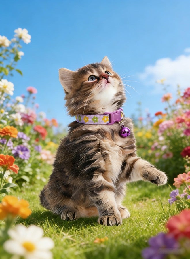 Weimostar Purple Cat Collar with Bell Leash Set, Flower XS Dog Collars Floral Soft Adjustable for XXS XSmall Small Puppy Female Tiny Pets Dogs Girl Kitten Yorkie Chihuahua - Image 2