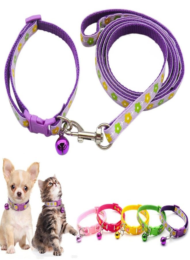 Weimostar Purple Cat Collar with Bell Leash Set, Flower XS Dog Collars Floral Soft Adjustable for XXS XSmall Small Puppy Female Tiny Pets Dogs Girl Kitten Yorkie Chihuahua - Image 1