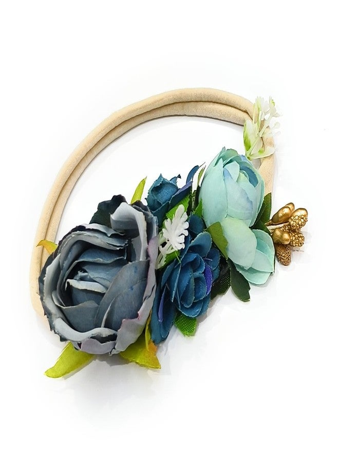 Fairytale Baby Headband Flowers For Girls Cute Elastic Floral Hair Bands Newborn Toddler Headwear Nylon Headbands Kids Hair Accessories (Grey) - Image 1