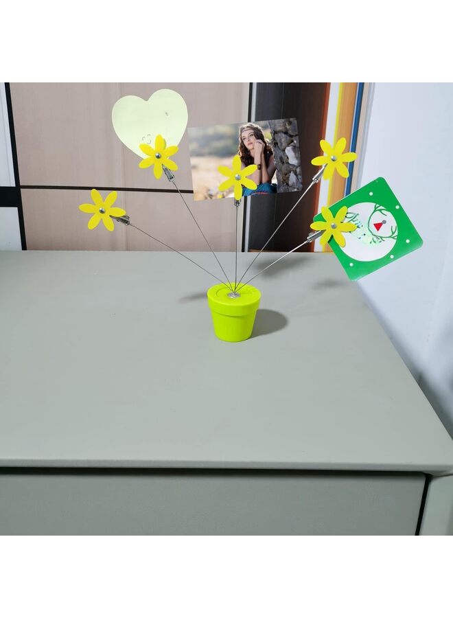 Cute Flower Table Card, Memo Holder Stand,1 Pcs Photo Clips Holder Desk Stand for Memo Paper Note Monmory Photo Christmas Wedding Display with Flowerpot Shaped Plastic Base (Yellow) - Image 5