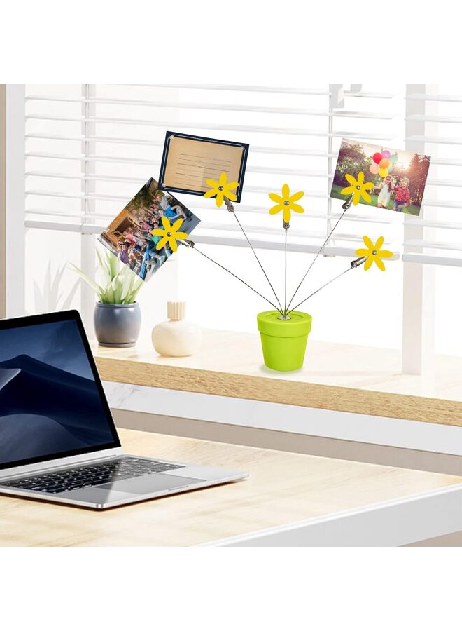 Cute Flower Table Card, Memo Holder Stand,1 Pcs Photo Clips Holder Desk Stand for Memo Paper Note Monmory Photo Christmas Wedding Display with Flowerpot Shaped Plastic Base (Yellow) - Image 4