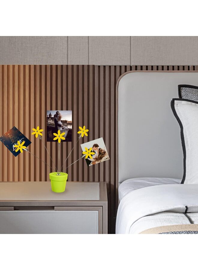 Cute Flower Table Card, Memo Holder Stand,1 Pcs Photo Clips Holder Desk Stand for Memo Paper Note Monmory Photo Christmas Wedding Display with Flowerpot Shaped Plastic Base (Yellow) - Image 2