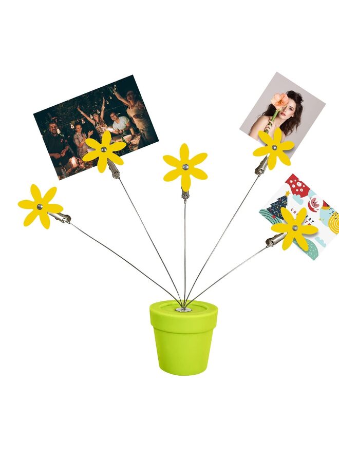Cute Flower Table Card, Memo Holder Stand,1 Pcs Photo Clips Holder Desk Stand for Memo Paper Note Monmory Photo Christmas Wedding Display with Flowerpot Shaped Plastic Base (Yellow) - Image 1