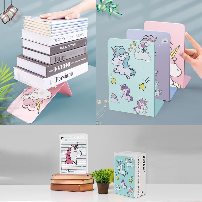 oddpod ™ Cute Unicorn Metal Bookends Organizer/Decorative Non-Skid Desktop Book Shelf for Office Decor, Home, Living Room, School, College & Library - White - Image 5