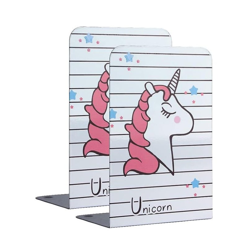 oddpod ™ Cute Unicorn Metal Bookends Organizer/Decorative Non-Skid Desktop Book Shelf for Office Decor, Home, Living Room, School, College & Library - White - Image 1