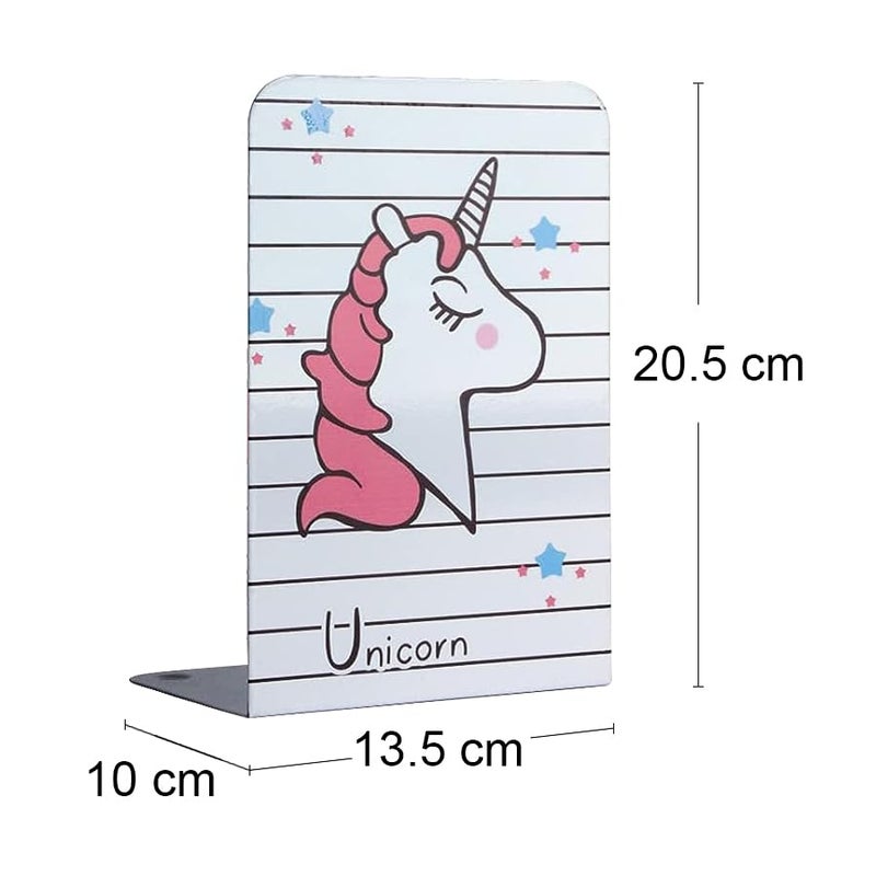 oddpod ™ Cute Unicorn Metal Bookends Organizer/Decorative Non-Skid Desktop Book Shelf for Office Decor, Home, Living Room, School, College & Library - White - Image 3