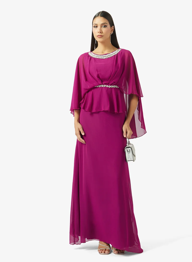 Khizana  Cape Dress With Embellished Waistline for Women | Best Price UAE