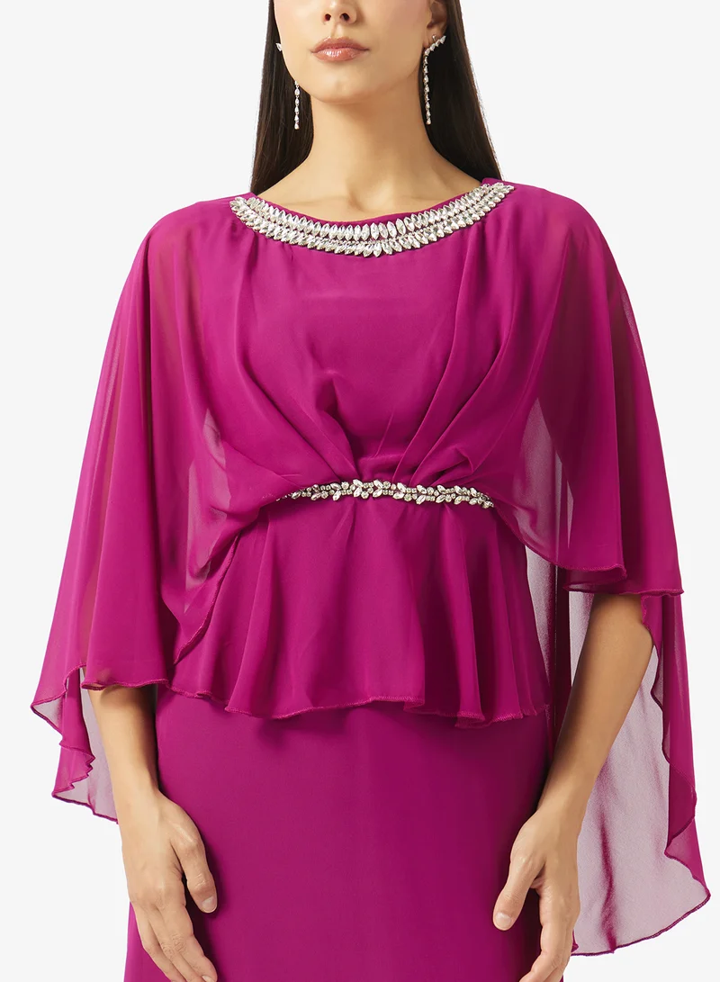Khizana  Cape Dress With Embellished Waistline for Women | Best Price UAE