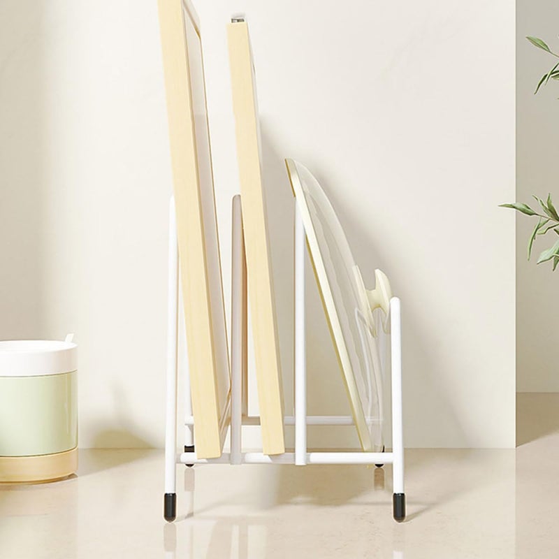 White Kitchen Organizer Rack for Pot Lids and Cutting Boards Countertop Storage Stand - Image 5