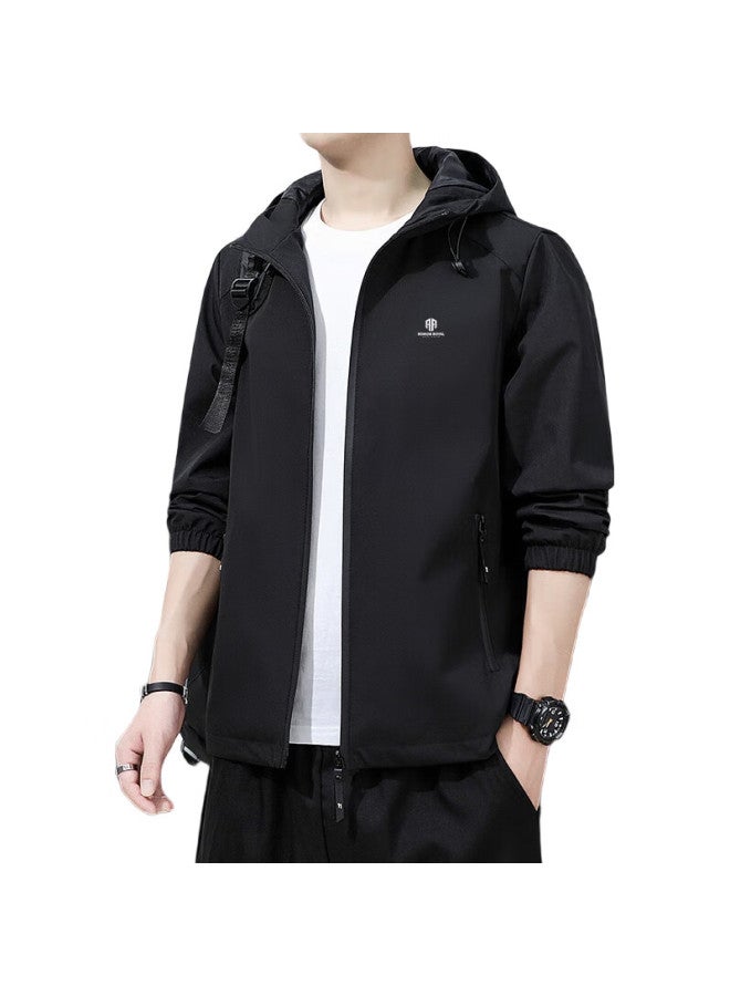ROMON Jacket For Men, Spring Business Hooded Casual Versatile Windproof Coat, Ieob, Black, 2Xl - Image 1