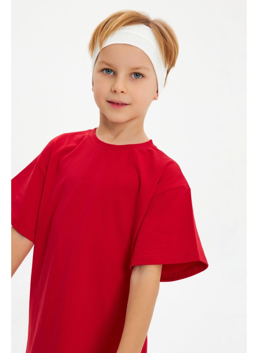 Babygiz Red-White Boy's Cotton Combed Oversize Red T-Shirt White Bandana 2-Piece Set  - Image 1