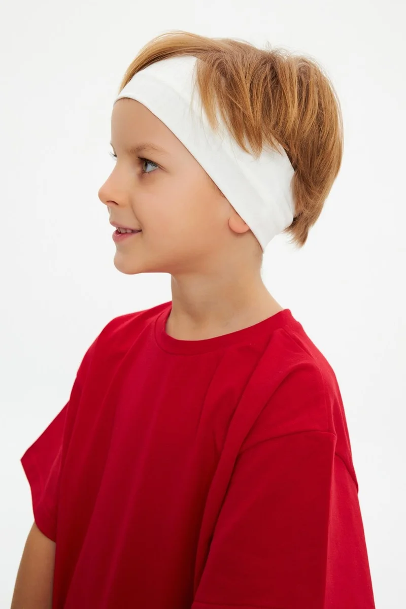 بيبيجيز Red-White Boy's Cotton Combed Oversize Red T-Shirt White Bandana 2-Piece Set