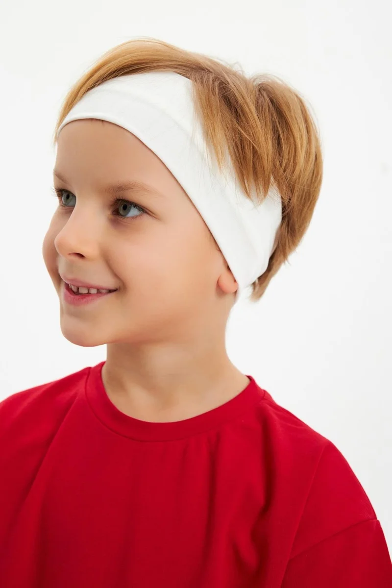 بيبيجيز Red-White Boy's Cotton Combed Oversize Red T-Shirt White Bandana 2-Piece Set