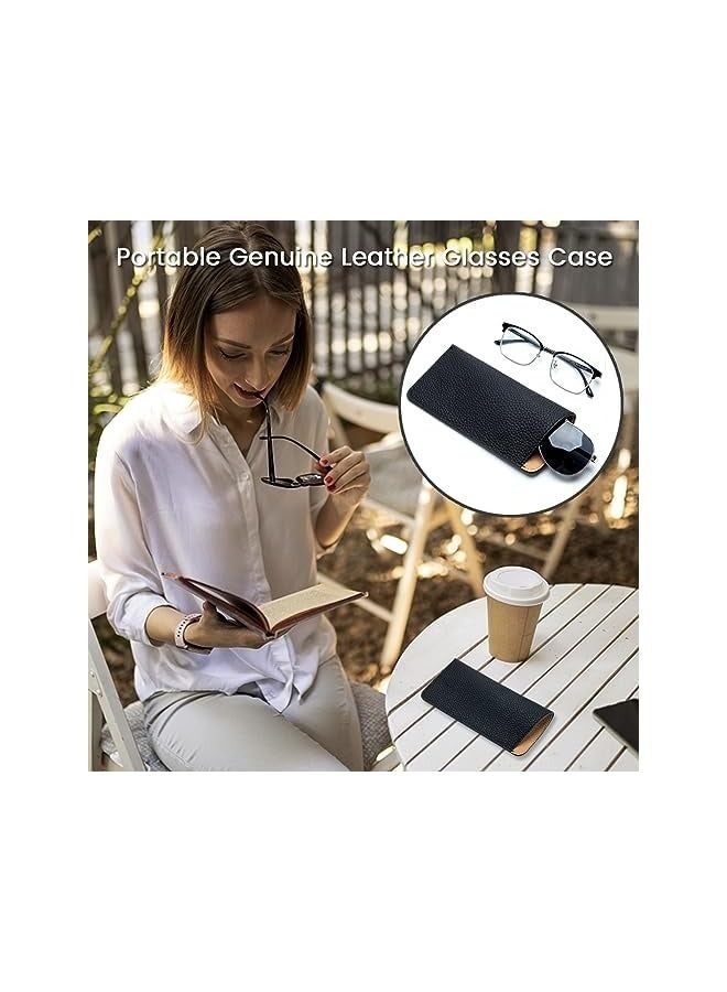 بروماس حافظة نظارات من الجلد الطبيعي، نظارات شمسية، حقيبة نظارات، نظارات قراءة، حقيبة واقية للنساء والرجال والفتيات، أسود،  - Image 2