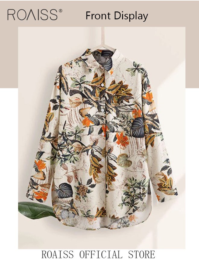 roaiss - Ladies Stylish Lapel Shirt for Daily Commute Single Breasted Long Sleeve Top with Simple Design and Loose Fit Featuring a Beautiful Floral Pattern - Image 1