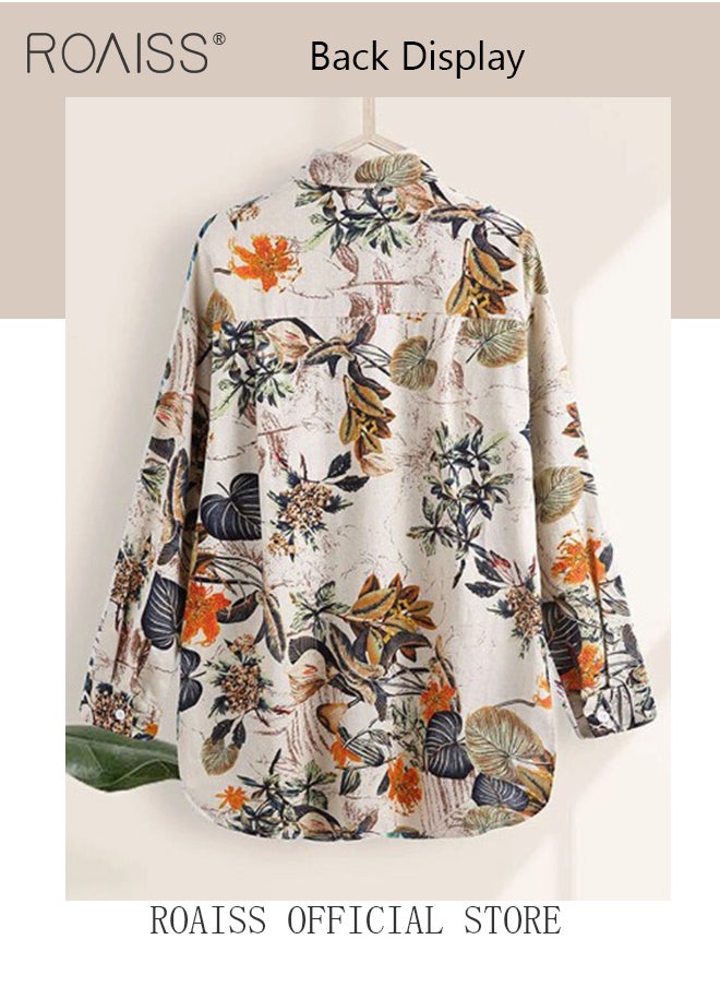 roaiss - Ladies Stylish Lapel Shirt for Daily Commute Single Breasted Long Sleeve Top with Simple Design and Loose Fit Featuring a Beautiful Floral Pattern - Image 1
