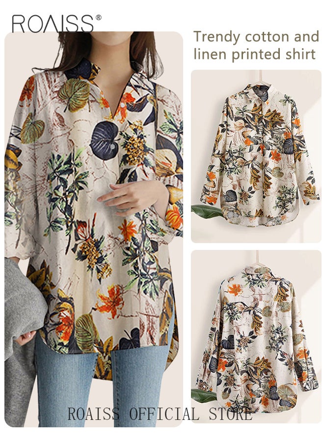 roaiss - Ladies Stylish Lapel Shirt for Daily Commute Single Breasted Long Sleeve Top with Simple Design and Loose Fit Featuring a Beautiful Floral Pattern - Image 1