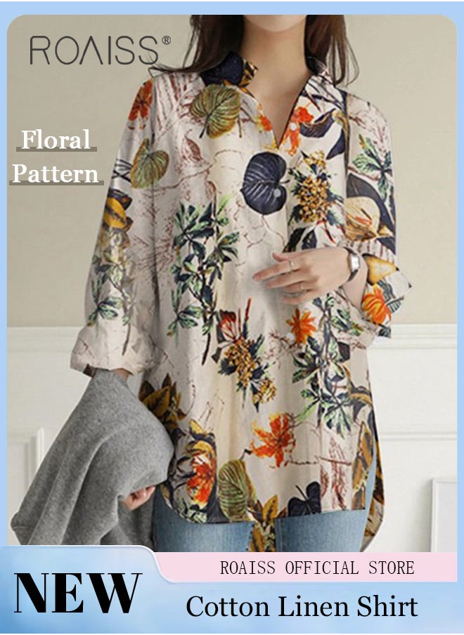 roaiss - Ladies Stylish Lapel Shirt for Daily Commute Single Breasted Long Sleeve Top with Simple Design and Loose Fit Featuring a Beautiful Floral Pattern - Image 1