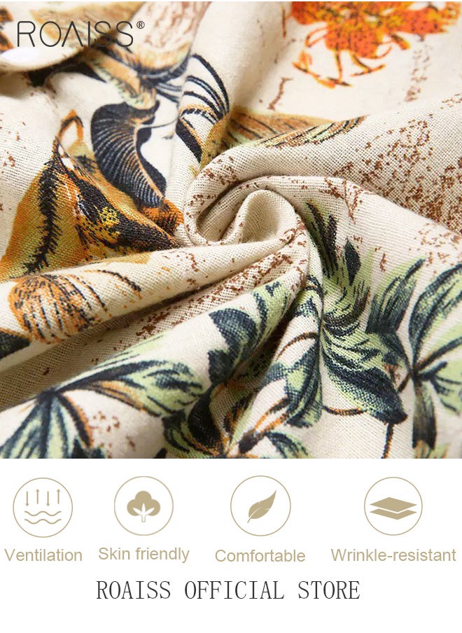 roaiss - Ladies Stylish Lapel Shirt for Daily Commute Single Breasted Long Sleeve Top with Simple Design and Loose Fit Featuring a Beautiful Floral Pattern - Image 1