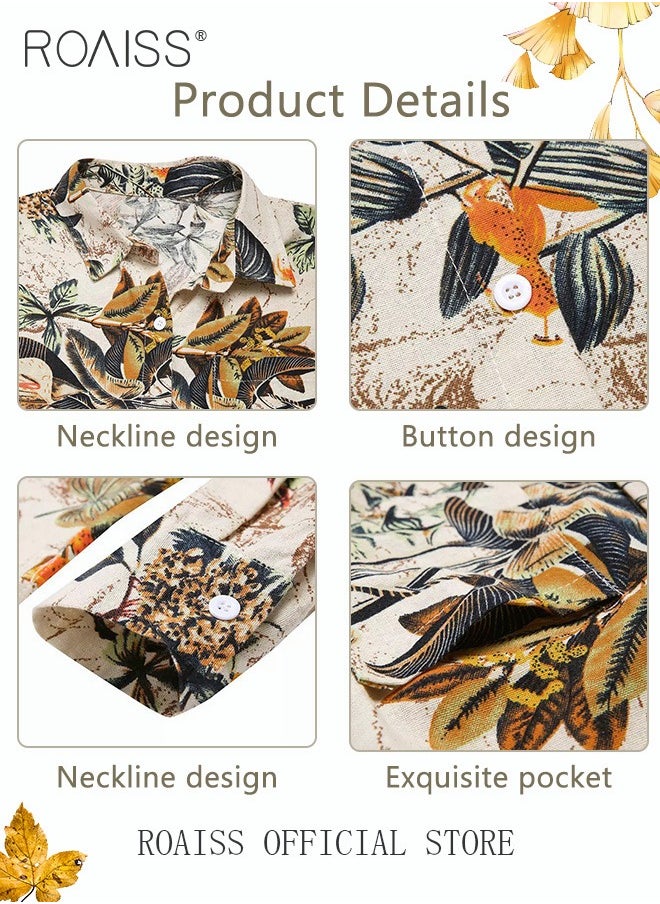 roaiss - Ladies Stylish Lapel Shirt for Daily Commute Single Breasted Long Sleeve Top with Simple Design and Loose Fit Featuring a Beautiful Floral Pattern - Image 1