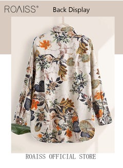 roaiss Ladies Stylish Lapel Shirt for Daily Commute Single Breasted Long Sleeve Top with Simple Design and Loose Fit Featuring a Beautiful Floral Pattern  - Image 5
