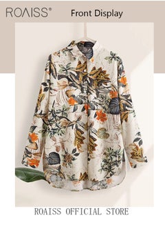 roaiss Ladies Stylish Lapel Shirt for Daily Commute Single Breasted Long Sleeve Top with Simple Design and Loose Fit Featuring a Beautiful Floral Pattern  - Image 4