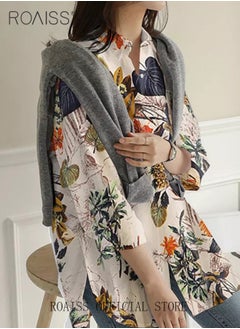 roaiss Ladies Stylish Lapel Shirt for Daily Commute Single Breasted Long Sleeve Top with Simple Design and Loose Fit Featuring a Beautiful Floral Pattern  - Image 2