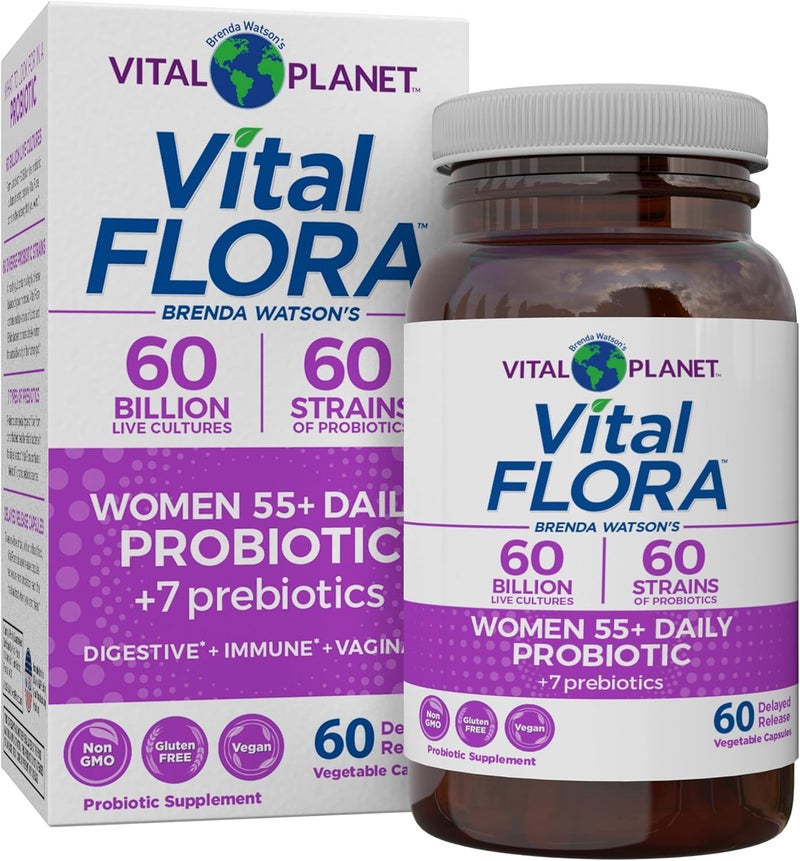Vital Planet  Vital Flora Women Over 55 Daily Probiotic 60 Billion CFU Diverse Strains Organic Prebiotics Vaginal and Immune Support Digestive Health Probiotics for Women 60 Capsules - Image 1