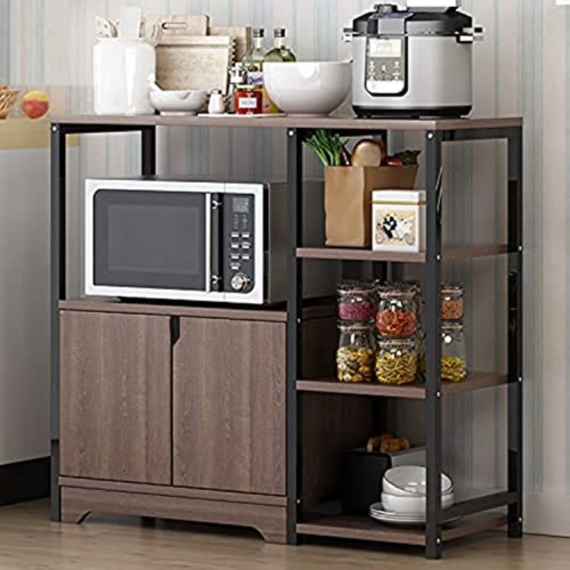 3-Tier Microwave Oven Stand with Cabinet, Multi-layer for Spice, Utensils, Vegetable, Fruit, black - Image 1
