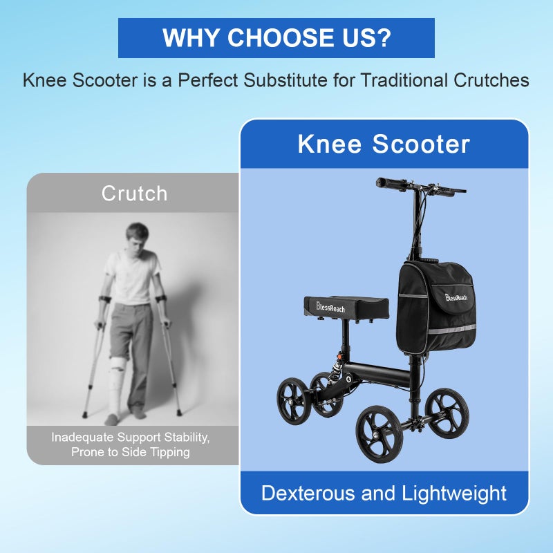 BlessReach Knee Scooter Steerable Knee Walker Deluxe Medical Scooter for Foot Injuries Adult Compact Crutches Black - Image 4