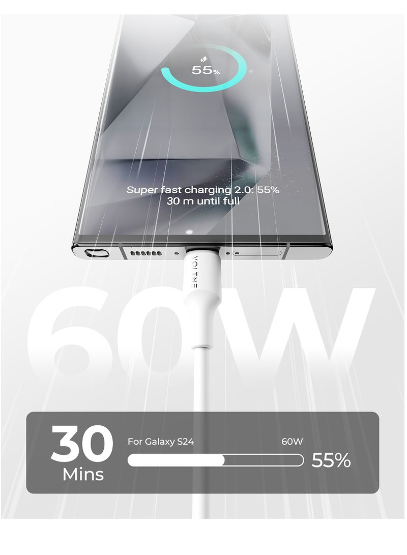 VOLTME 2m 60W (3A) PD Type-C to Type-C Fast Charging Cable, USB-C Power Cord Compatible with iPhone Air, iPhone 17/17 Pro/17 Pro Max, 16/16 Pro/16 Plus, 15 Series, iPad Pro/Air/Mini 6, MacBook Pro/Air, Samsung Galaxy S25/S24/S23 Ultra, Xiaomi, Huawei, Google Pixel, Laptops, Tablets and More - White - Image 2