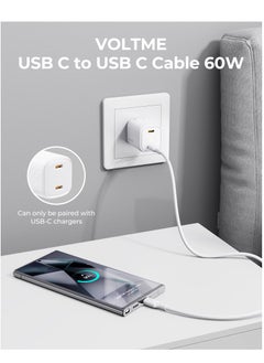VOLTME 2M USB-C to USB-C Charger Cable - 60W (3A) Fast Charging for iPhone 16/16 Pro/16 Pro Max/16 Plus, 15 Series, iPad Mini 6/Pro 2022, MacBook Pro 2020, Samsung Galaxy S24/S23/S22 & All Type-C Devices- White  - Image 3