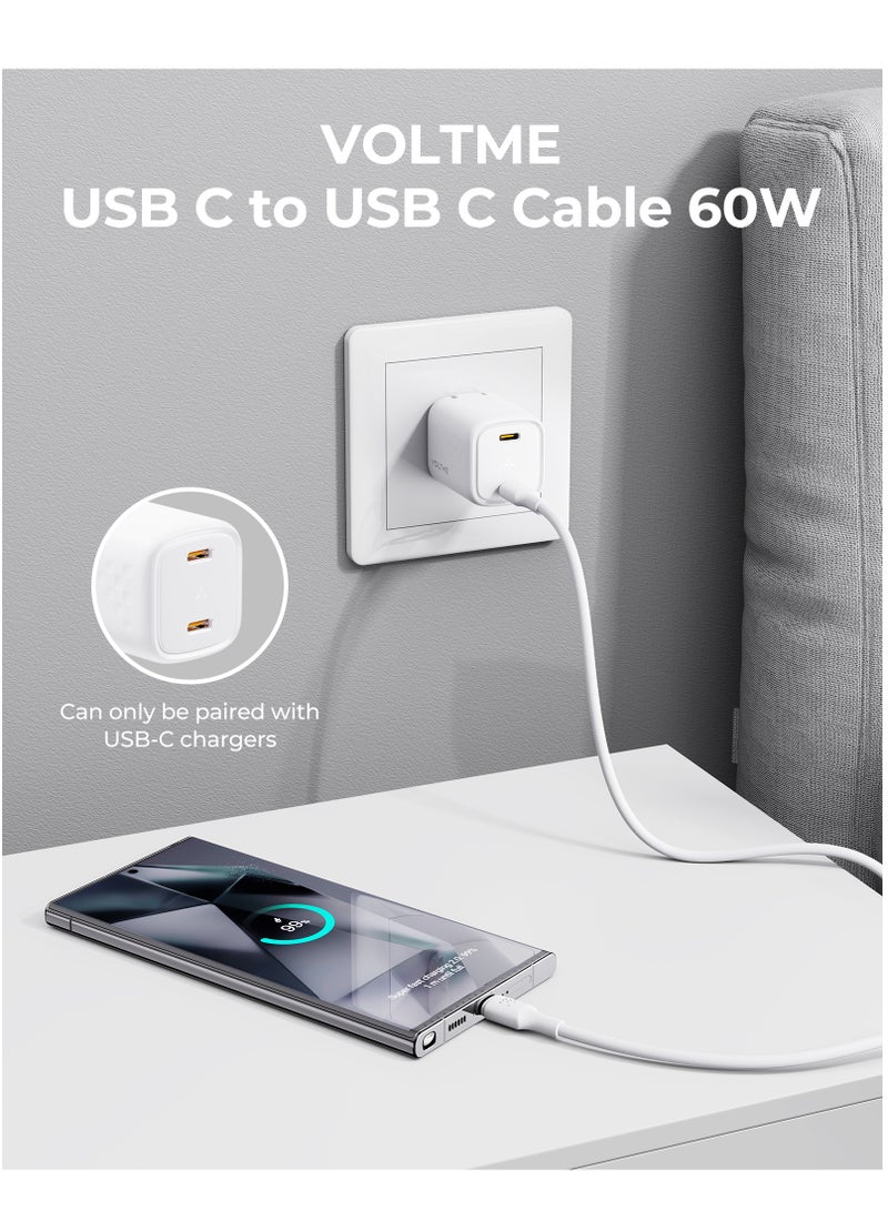 VOLTME 2m 60W (3A) PD Type-C to Type-C Fast Charging Cable, USB-C Power Cord Compatible with iPhone Air, iPhone 17/17 Pro/17 Pro Max, 16/16 Pro/16 Plus, 15 Series, iPad Pro/Air/Mini 6, MacBook Pro/Air, Samsung Galaxy S25/S24/S23 Ultra, Xiaomi, Huawei, Google Pixel, Laptops, Tablets and More - White - Image 3