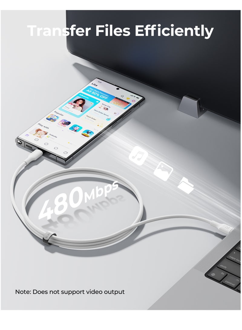 VOLTME 2m 60W (3A) PD Type-C to Type-C Fast Charging Cable, USB-C Power Cord Compatible with iPhone Air, iPhone 17/17 Pro/17 Pro Max, 16/16 Pro/16 Plus, 15 Series, iPad Pro/Air/Mini 6, MacBook Pro/Air, Samsung Galaxy S25/S24/S23 Ultra, Xiaomi, Huawei, Google Pixel, Laptops, Tablets and More - White - Image 5