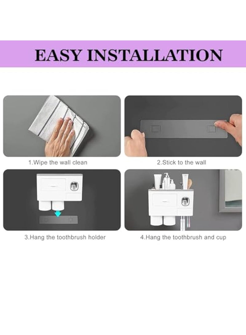 Arabest 2 Cups Wall Mounted Toothbrush Holder, Multifunctional Space-Saving Toothbrush and Toothpaste Holder with Drawer for Cosmetics Organizer for Washroom and Bathroom  - Image 3