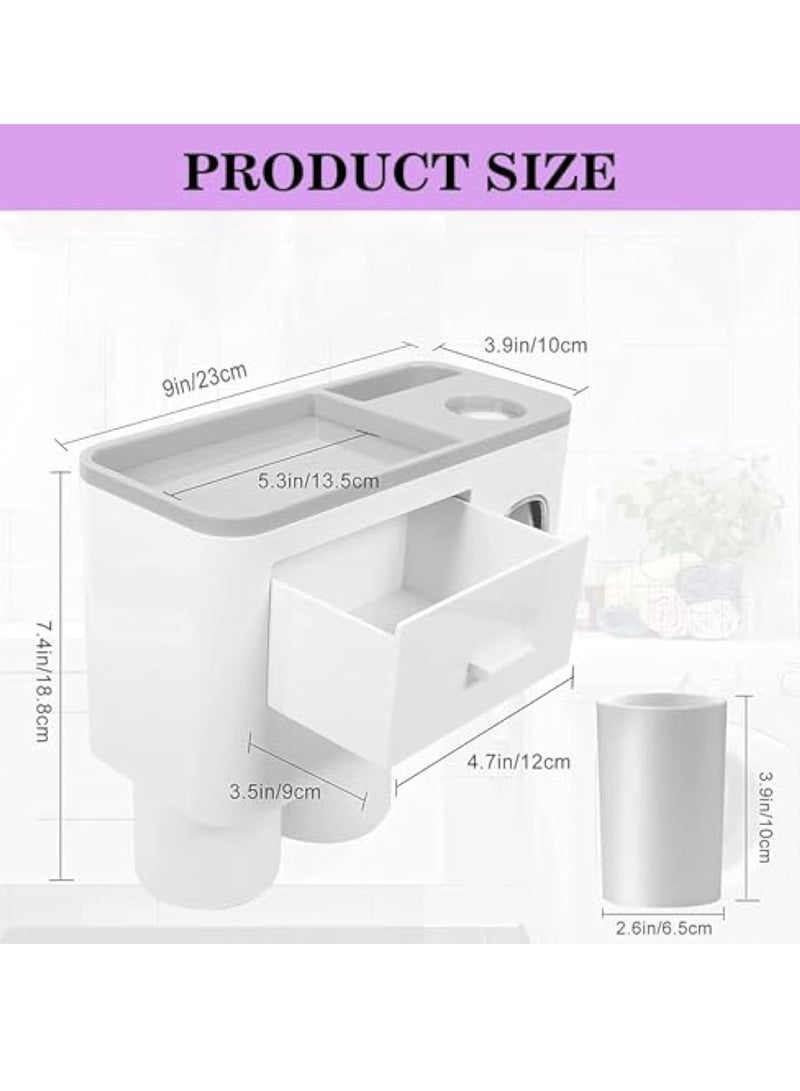 Arabest 2 Cups Wall Mounted Toothbrush Holder, Multifunctional Space-Saving Toothbrush and Toothpaste Holder with Drawer for Cosmetics Organizer for Washroom and Bathroom  - Image 4