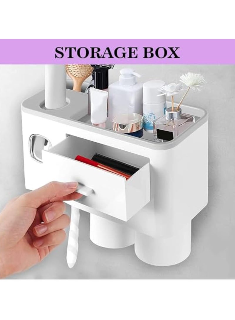 Arabest 2 Cups Wall Mounted Toothbrush Holder, Multifunctional Space-Saving Toothbrush and Toothpaste Holder with Drawer for Cosmetics Organizer for Washroom and Bathroom  - Image 5