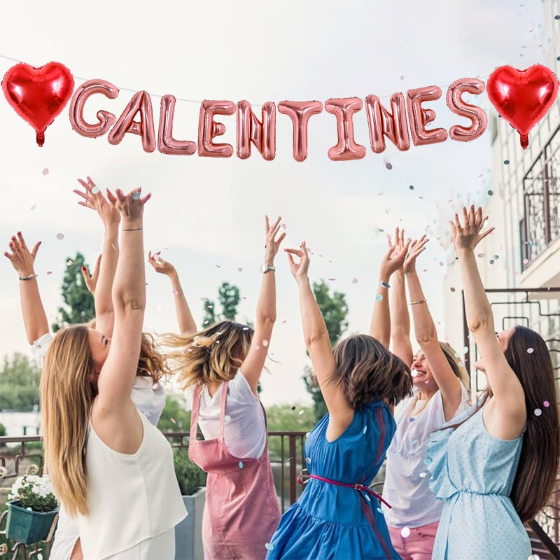 TONIFUL 16 Inch Rose Gold Galentines Letter Balloons Valentineâ€™s Day Foil Alphabet Balloons Banner for Galentine's Day Wedding Bridal Shower Anniversary Engagement Ladies Girls Party Supplies - Image 3