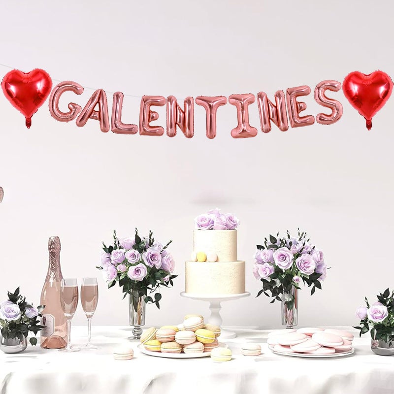 TONIFUL 16 Inch Rose Gold Galentines Letter Balloons Valentineâ€™s Day Foil Alphabet Balloons Banner for Galentine's Day Wedding Bridal Shower Anniversary Engagement Ladies Girls Party Supplies - Image 5