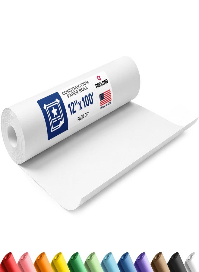 Paclord White Construction Paper Roll 12" x 100 ft – Made in USA – 12" Bulletin Board Paper for Classroom & School, Teachers & Kids - Image 1
