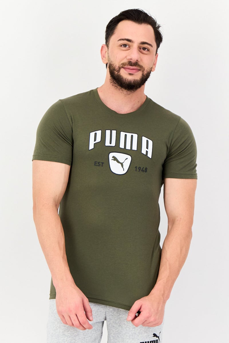 PUMA Men Sportswear Fit Brand Logo Short Sleeves Training T-Shirt, Olive - Image 1