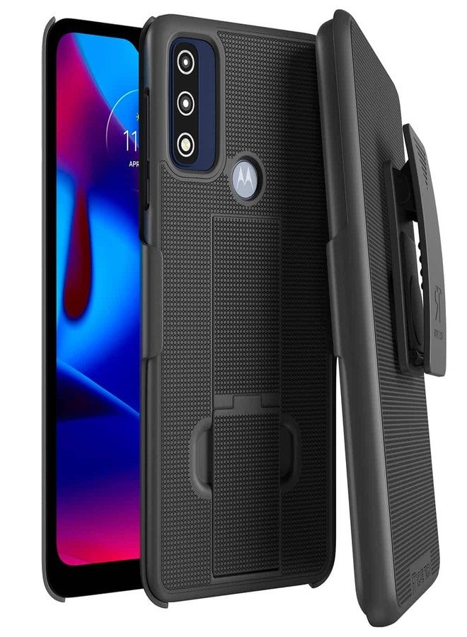 ROME TECH Designed for Motorola Moto G Pure (2021) Case with Belt Clip Holster - Kickstand Cover Phone Case - Black - Image 1