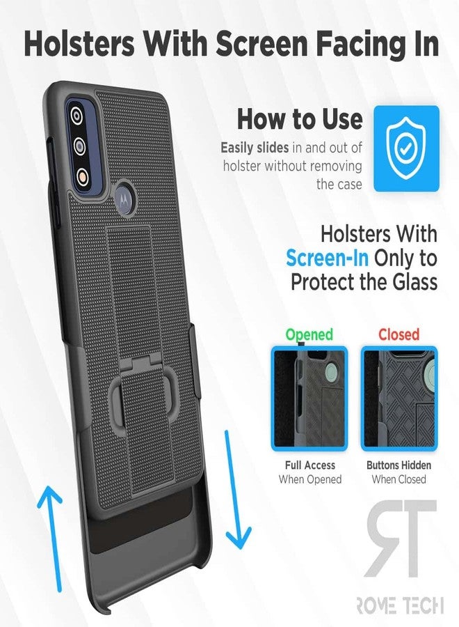 ROME TECH Designed for Motorola Moto G Pure (2021) Case with Belt Clip Holster - Kickstand Cover Phone Case - Black - Image 4